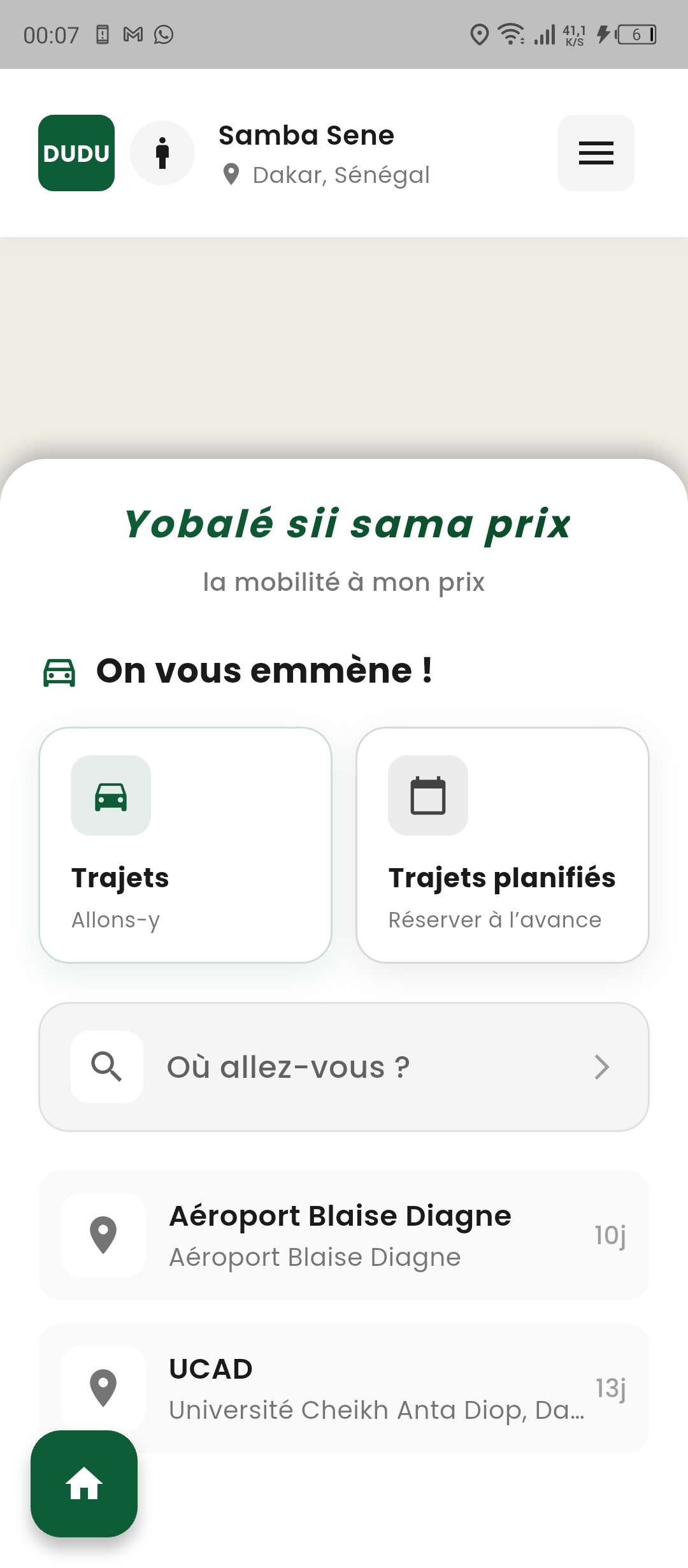 DUDU App - Accueil